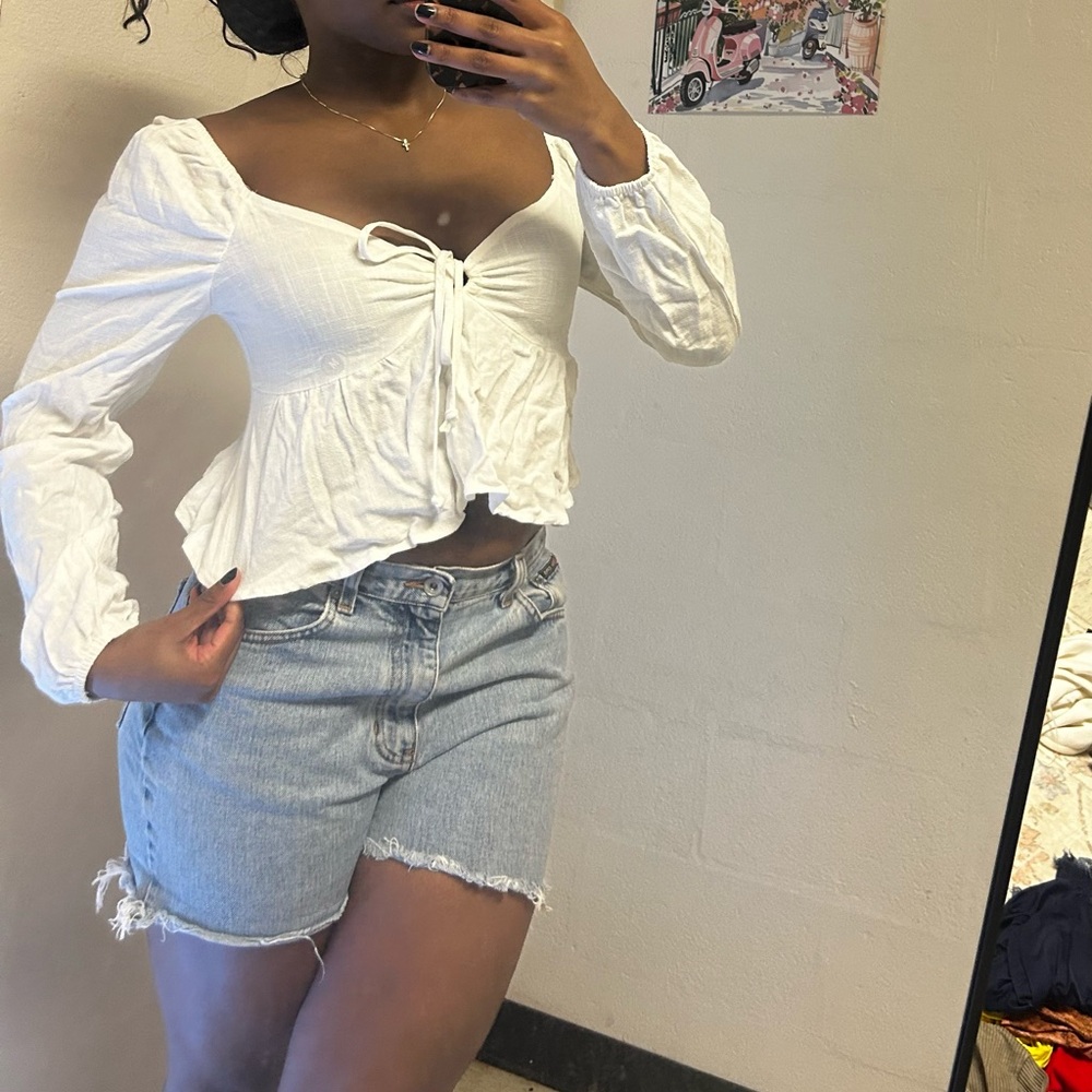 LA Hearts White Ruched Long Sleeve Blouse
